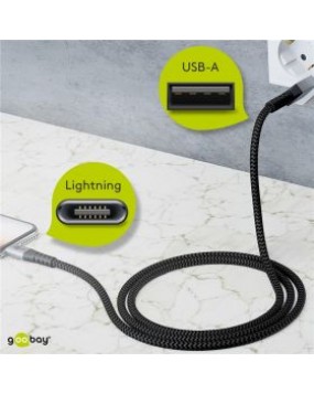 Lightning to USB-A textile cable with metal plugs (space gray / silver) 1 m