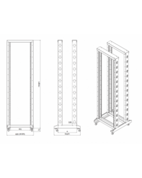 Revez 4 Post Open Frame Floor Standing Data / Network Rack (33U-47U)