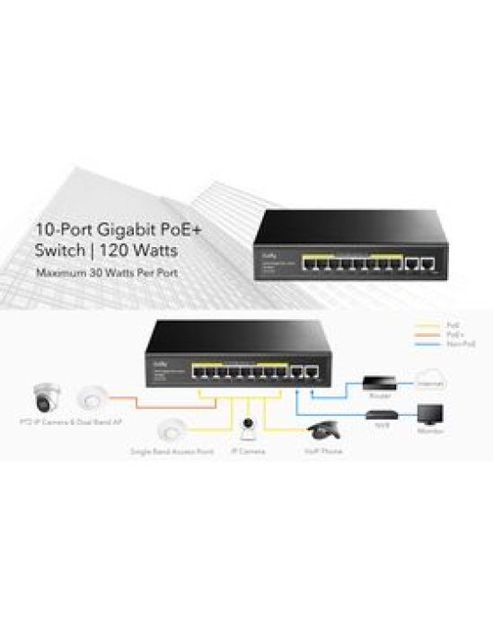 Cudy 8 Port Gigabit PoE Switch + 2 Uplink 120W